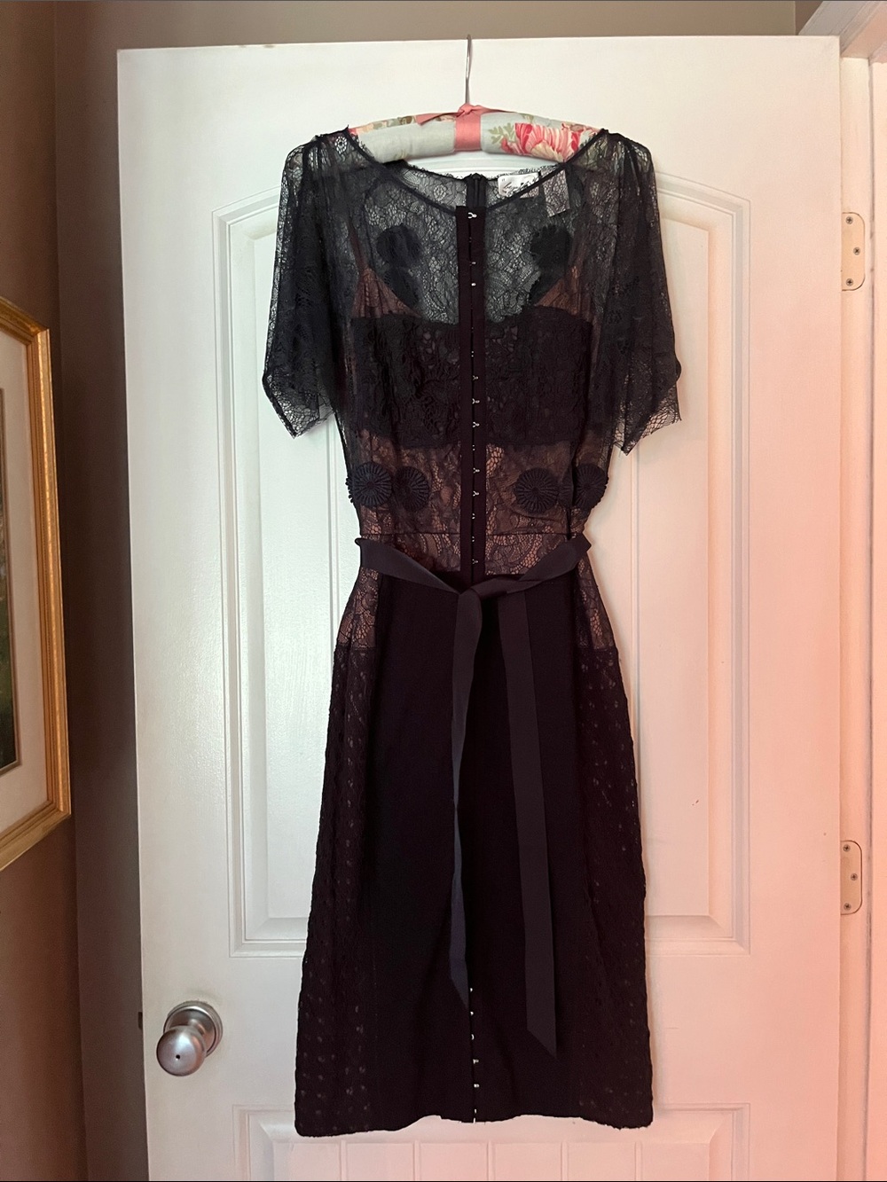 Beguile by Byron Lars Navy Blue Carissima Crochet Lace Sheath Dress Size 8